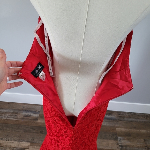 NWT Zum Zum By Niki Livas Red Mermaid Lace Halter Prom Gala Formal Gown - Picture 10 of 16